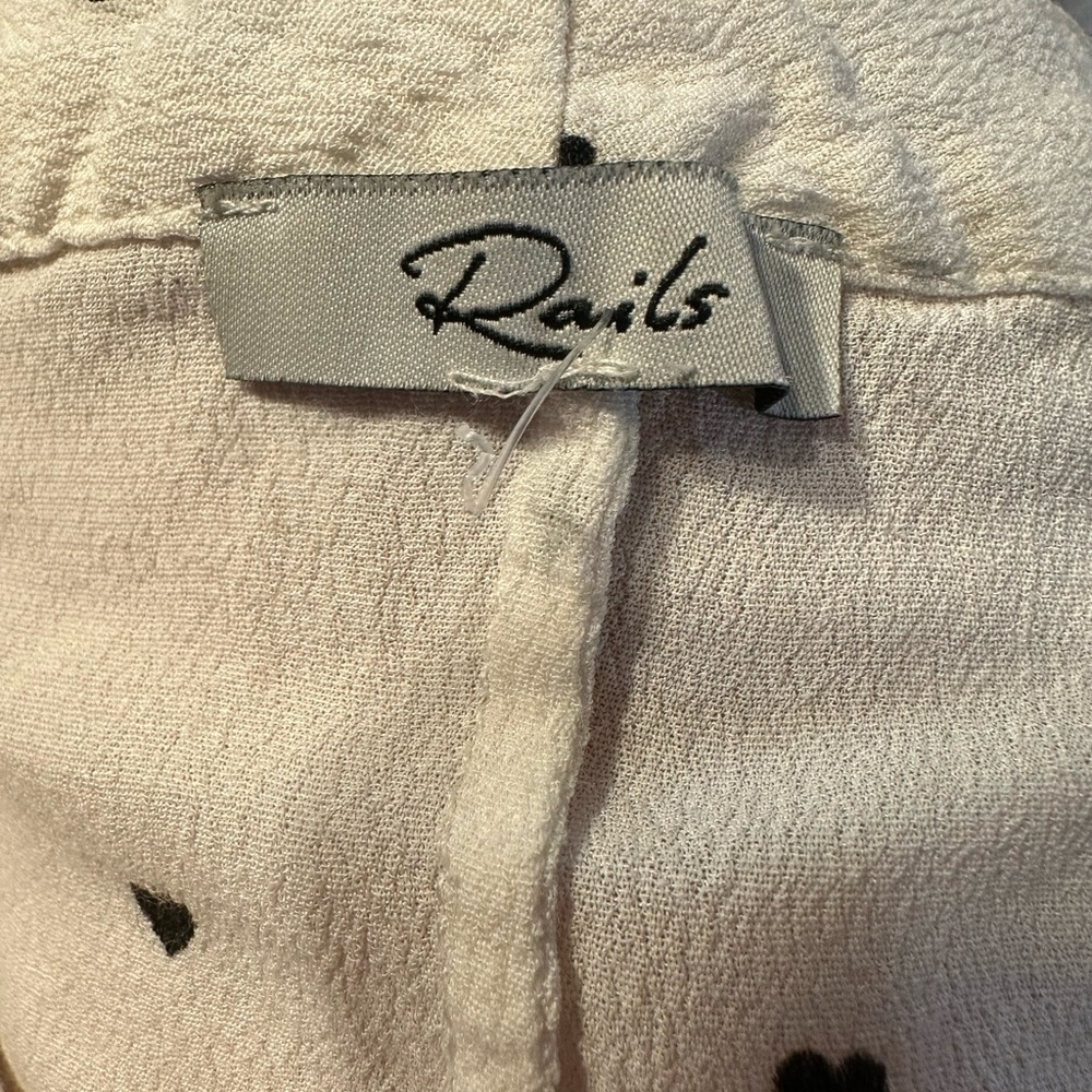 Rails Polka Dot Heart Button Down Tie Front Top M - image 4